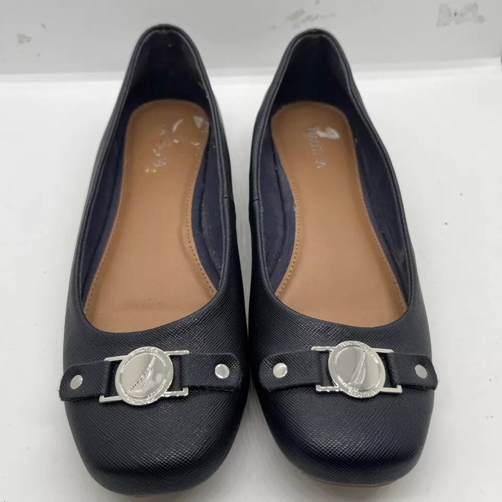 Nautica Navy Blue Pembina Faux Leather Ballet Flats, Size 7.5